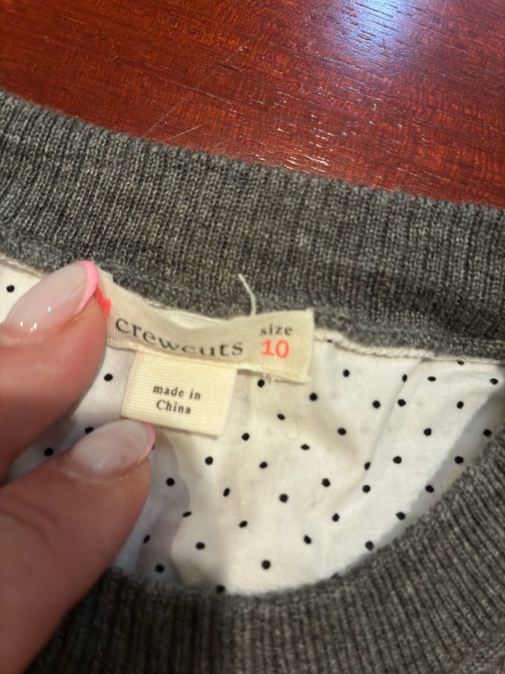 Crewcuts Gray Knit Sweater with Polka Dot Lining